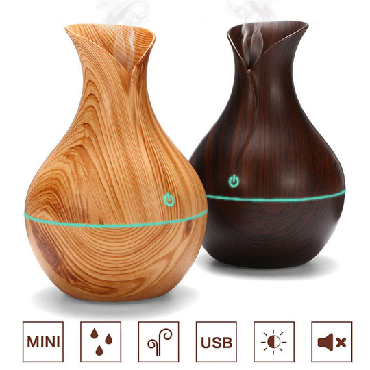 (Dark Brown) Humidifier LED Ultrasonic Essential Oil Diffuser