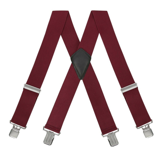 (Wine Red, 50mm) Unisex Braces Plain Colour Wide Heavy Duty Adjustable Suspender
