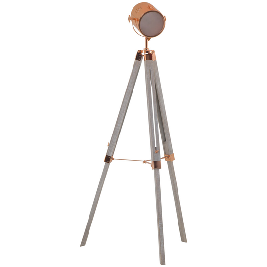 HOMCOM Industrial Tripod Floor Lamp Height Adjustable Spotlight Rose Gold