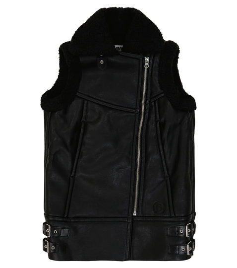 Faux shearling-lined biker vest