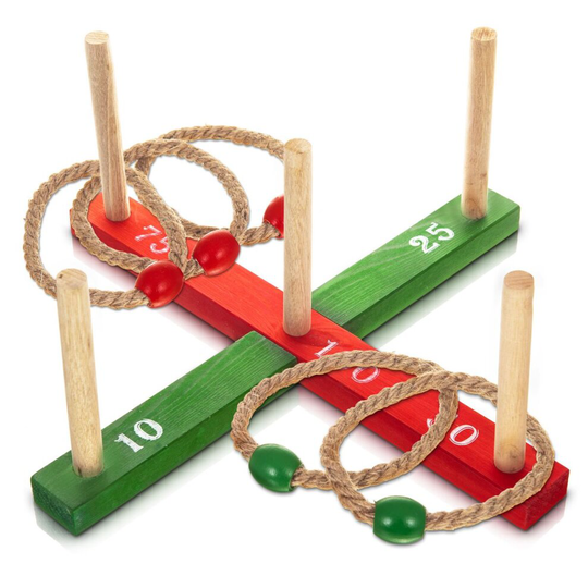 Garden Quoits Game Wooden Indoor Outdoor Family Pegs Kids Rope Hoopla Ring Toss