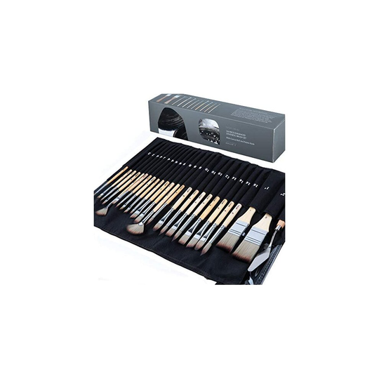 ARTIFY 24 pcs Paint Brush Set,Expert Series,Enhanced Synthetic Brush Set with Canvas Roll and Palette Knife for Acrylic Oil Watercolour Gouache (