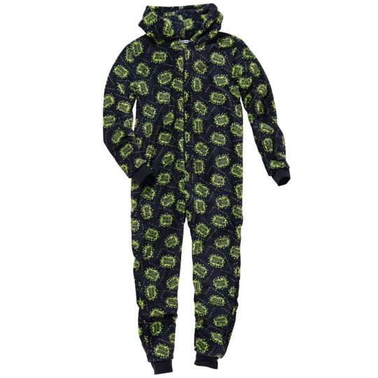 (15 Years, Black) Bedlam Boys Gaming Print Fleece Hooded Onesie Jumpsuit Playsuit