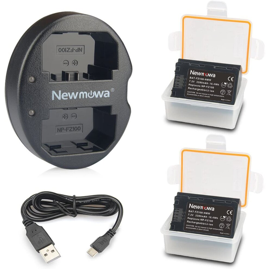 NP-FZ100 Newmowa Replacement Battery (2-Pack) and Dual USB Charger for Sony NP-FZ100,BC-QZ1 and Sony a1,Sony a6600,Alpha 9,A9,Alpha 9R,A9R,Alpha