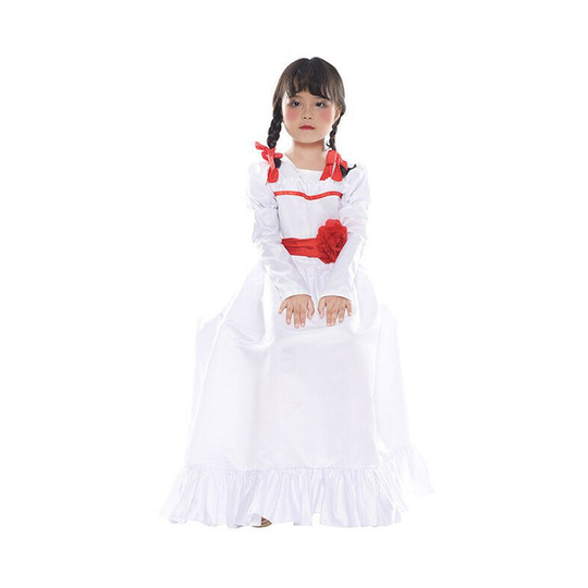 (Kid-XL) Halloween Horror Doll White Dress Cosplay Costume