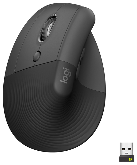 Logitech Lift Vertical Ergonomic Wireless Mouse - Black