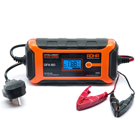 Röhr DFX-80 Smart Car Battery Charger AGM / GEL / WET Repair 8 Amp 12v | Intelligent Trickle / Turbo Fast Charge