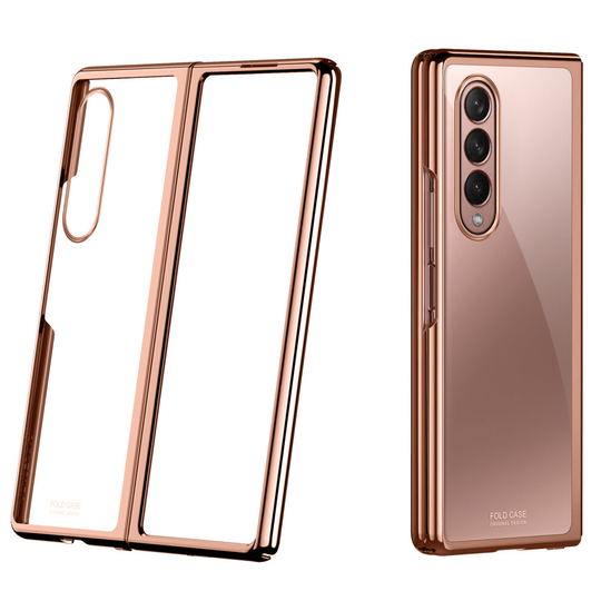 (Pink) Phone Case for Samsung Galaxy Fold 3 5G Folable Ultra-Thin Hard PC Transparent Plating Case