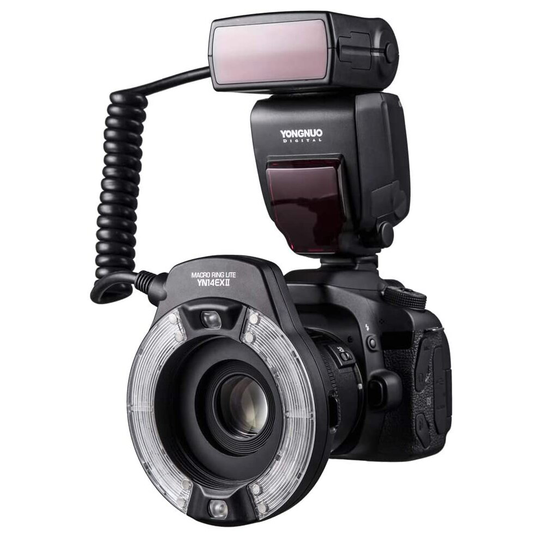 YONGNUO YN14EX II Macro Flash for Canon DSLR Cameras with Large Size LCD Display Adapter Rings Color Temperature Filters Hot Shoe Mount ..