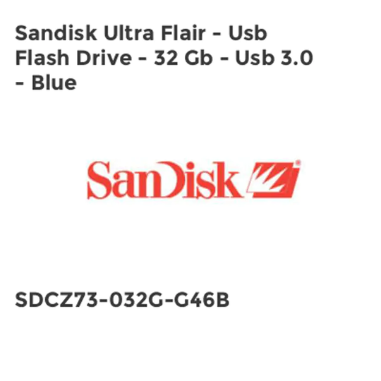 Sandisk Sandisk Ultra Flair - Usb Flash Drive - 32 Gb - Usb 3.0 - Blue