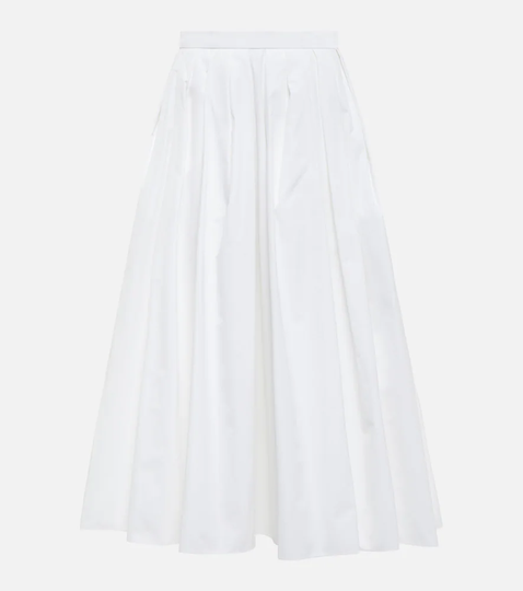 High-rise cotton poplin midi skirt