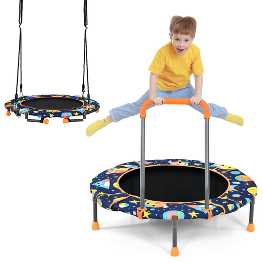 2-in-1 Foldable Kids Fitness Trampoline Height Adjustable Children Tree Swing
