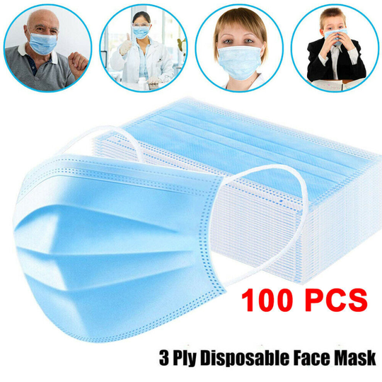 100PCS Disposable Face Mask 3Ply Medical Hygiene Masks Elastic Ear Loops