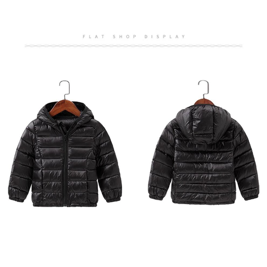(Black, 90cm / 2-3 Years) Kids Unisex Hooded Down Padded Puffer Outwear Winter Jacket - Black