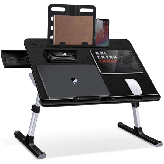 Laptop Bed Tray Table, SAIJI Adjustable Laptop Desk for Bed, Foldable Laptop Stand w/Storage Drawer for Eating,Working, Writing, Gaming(X-Large,Black)