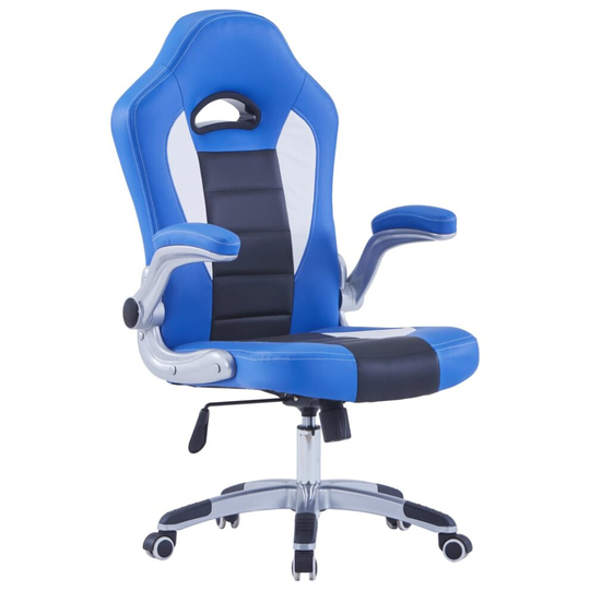 (Blue, black and white) vidaXL Gaming Chair Blue Faux Leather TV Racing Adjustable Chair Armchair