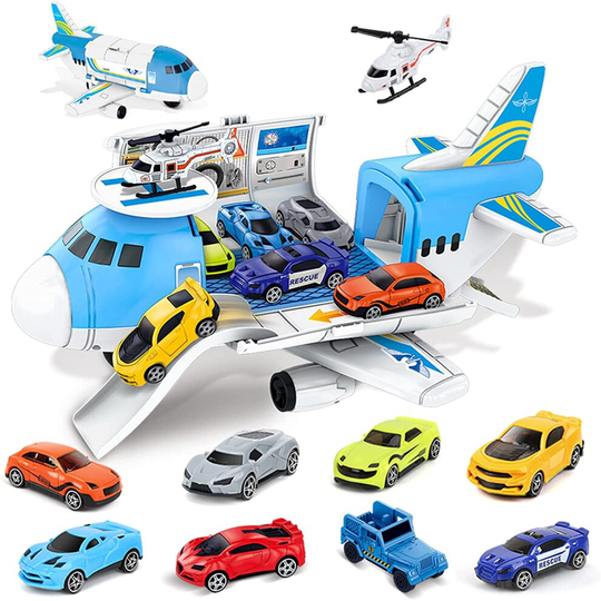 Transport Cargo DIY Plane Car Toy Kids Play Set 1 Helicopter 8Mini Car