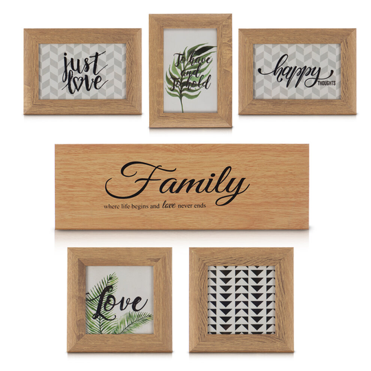 6Pcs Photo Frame Set Modern Wall Basic Collection Family Plaque Oak