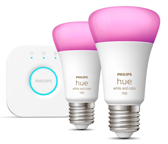 Philips Hue Smart LED Colour E27 Bulbs & Bridge Starter Kit
