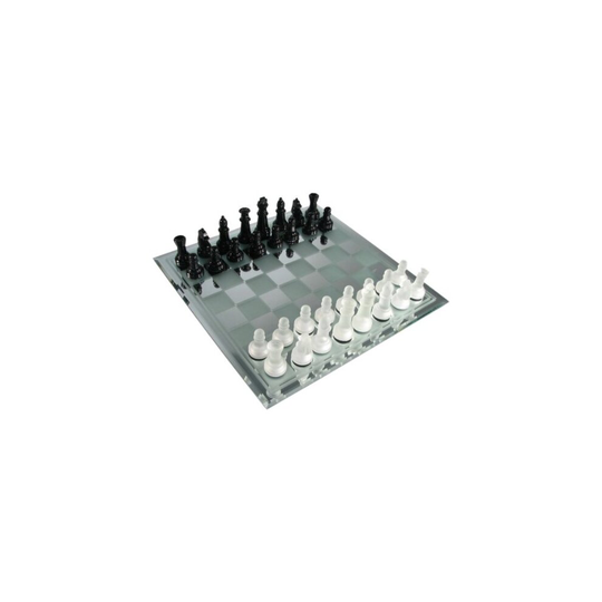 Avant-Garde Black Frosted Glass Chess Set with Mirror Board