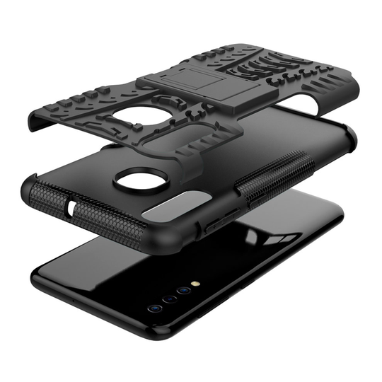 (Black) Slim Armour Shockproof Case Cover Stand + LCD Guard for Samsung Galaxy A50