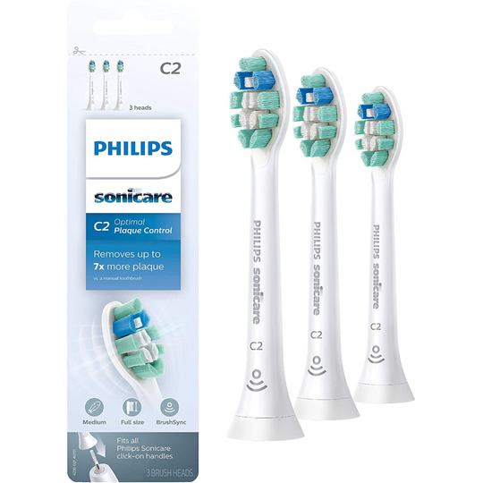 Philips Sonicare HX9023/65 Genuine C2 Optimal Plaque Control Toothbrush Head, 3 Pack, White