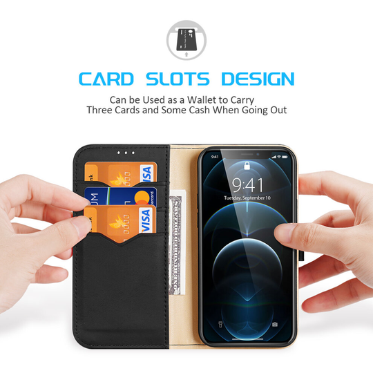 (Black) Magnetic Case with Wallet Case for iPhone 12 Pro Max