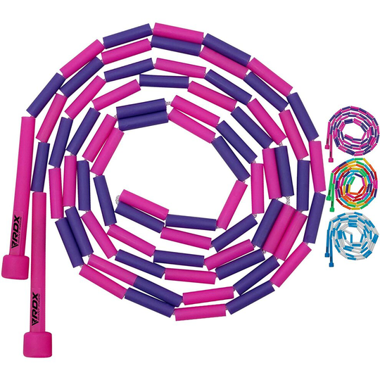 (Pink Purple) RDX Kids Skipping Rope Removable Plastic Beads