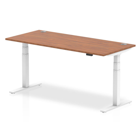 Dynamic Air 1800/800 Walnut Height Adjustable Desk with Cable Ports with White L