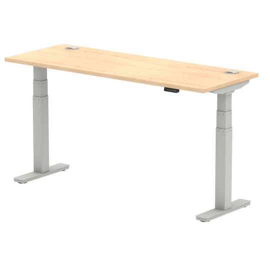 Dynamic Air 1600/600 Maple Height Adjustable Desk with Cable Ports with Silver L
