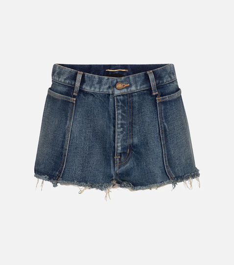 Frayed low-rise denim shorts
