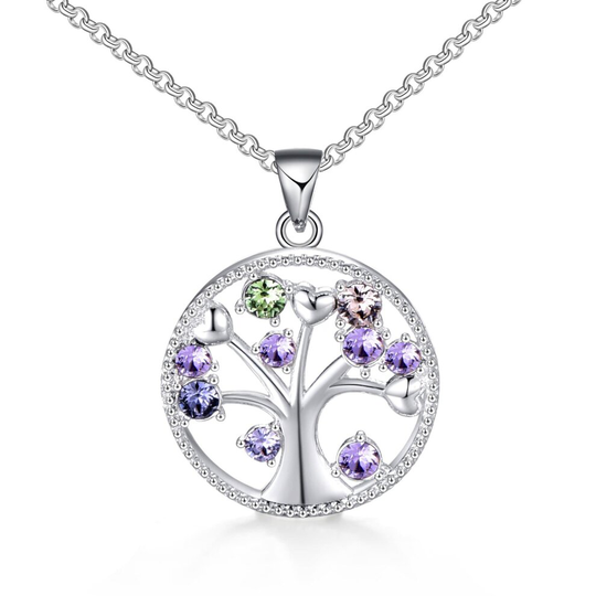 Silver Plated Chakra Tree of Life Necklace Created with Swarovski Crystals