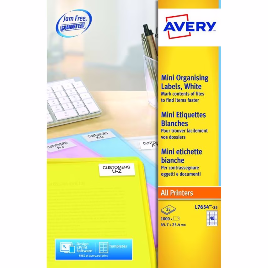 Avery Laser Mini Label 45.7x25.4mm 40 Per A4 Sheet White (Pack 1000 Labels) L765