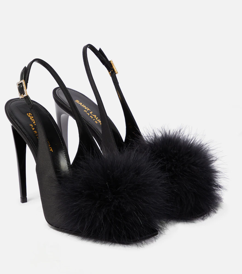 Feather-trimmed leather sandals