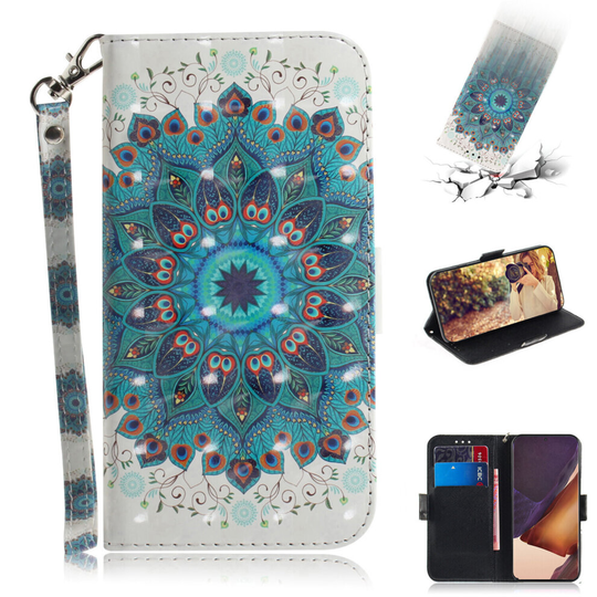 Phone Case For Samsung Galaxy Note20 Ultra Wallet Flip Cover 3D Pattern Shockproof Cover Peacock flower