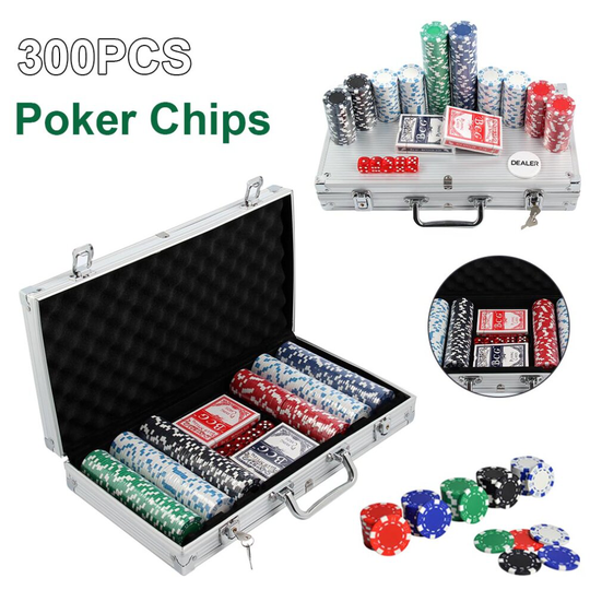 300 Pcs Chips Texas Hold Cards Dice Decks Casino Poker Set