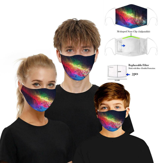 (Galaxy With Nose Clip) Face Mask Protective Covering Washable Reusable Unisex Replaceable Filter 3D UK