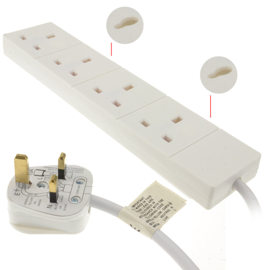 kenable 4 Gang Way UK 13A Trailing Socket Mains Power Extension Lead White 2m