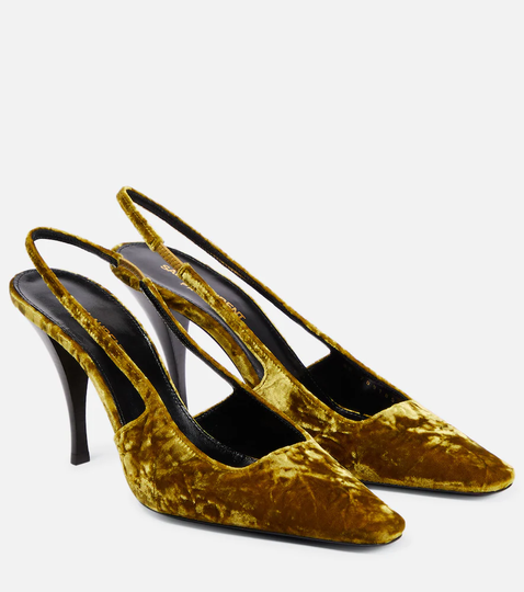 Blade velvet slingback pumps