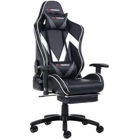 (White) GTFORCE FORMULA MX RECLINING SPORTS RACING GAMING OFFICE DESK PC CAR FAUX LEATHER CHAIR (Grey)