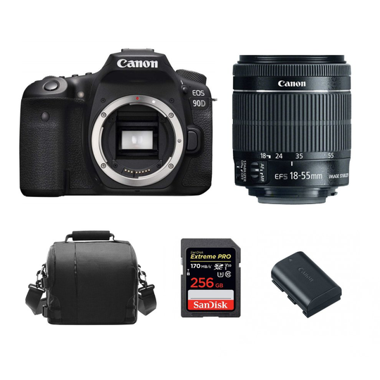 CANON EOS 90D KIT EF-S 18-55mmF3.5-5.6 IS STM+SANDISK 256GB+Bag+LP-E6N