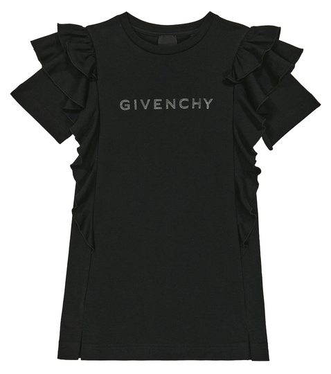 Ruffle-trimmed cotton T-shirt dress