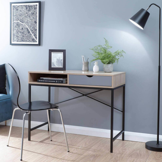 Telford Light Oak and Black Computer Desk Study Home Office Laptop Workstation