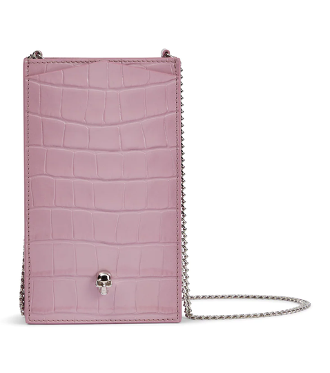 Croc-effect leather phone pouch