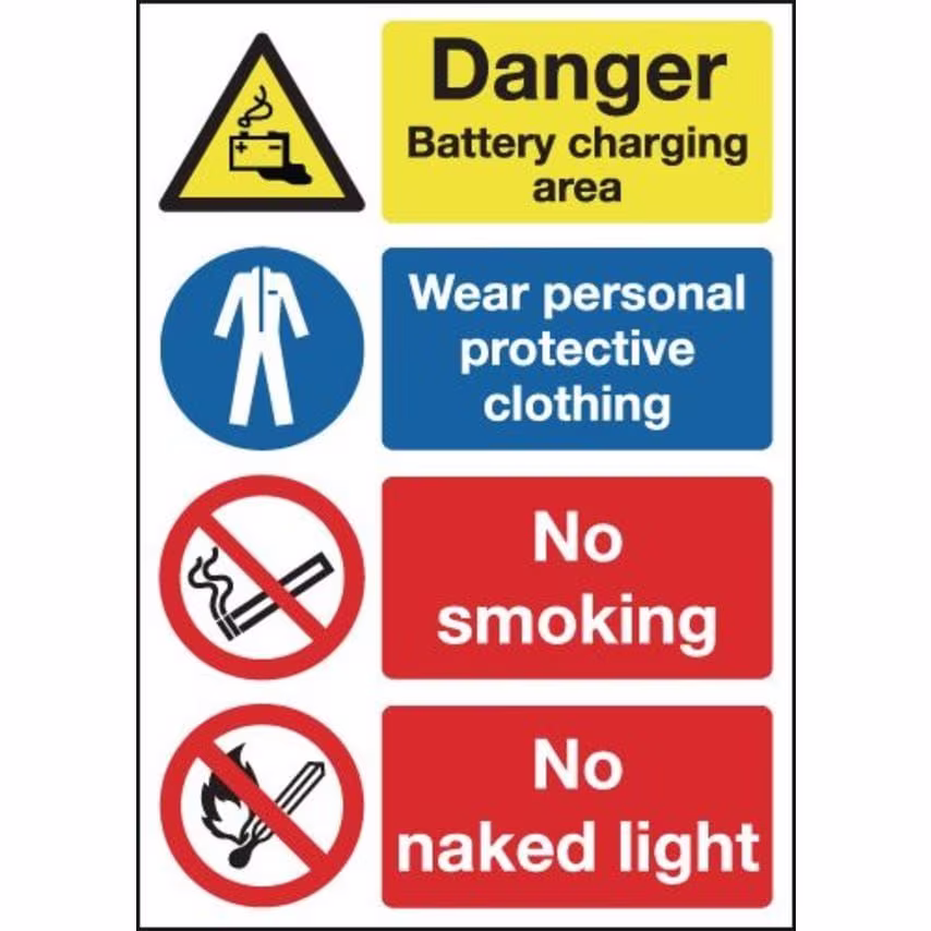 Sitesafe 297 x 210mm Danger Battery Charging Area Wear Personal Protective Cloth