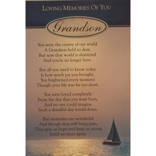 Memorial Grave Card Loving Memories of You Grandson 16cm x 10.75cm