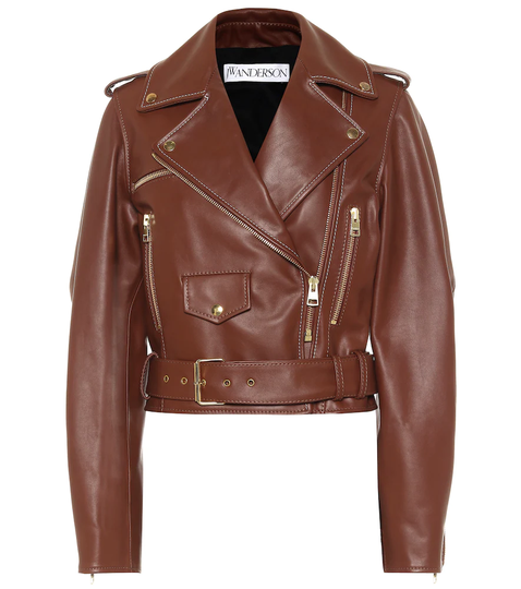 Cropped leather biker jacket