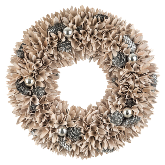 (RED, 58 CM) CHRISTMAS VILLAGE Christmas Wreath Door Ring Natural Cones Berries Home Decoration Memorial Wooden