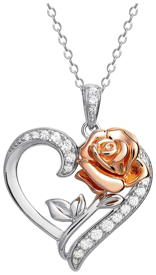 Disney Princess Rhodium Belle Rose Heart Pendant
