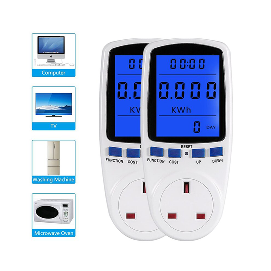 Power Meter UK Plug Power Monitor Watt Meter Electricity Usage Cost Meter Monitor Plug 2 Pack